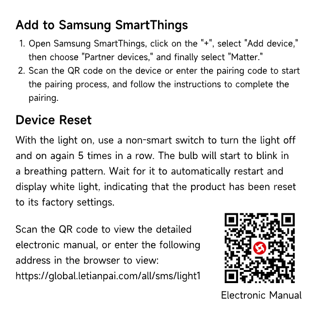 Letianapai Smart LED Light Bulb instructions EN